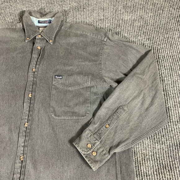 VTG Faconnable Shirt Mens Medium Gray Button Up Long Sleeve Heavyweight Corduroy - Picture 6 of 12